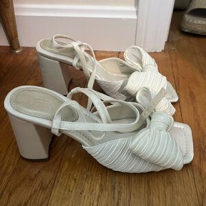 ASOS design hitched bow detail mid sandals in ivory satin size 8